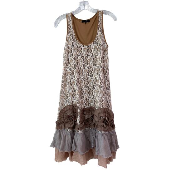 Ryu Dresses & Skirts - Ryu Ruffle Floral Lace Sleeveless Prairie Mini Dress Textured Lined Boho Small